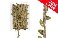 Ruban décoratif tresse avec ficelle et feuilles vertes, largeur 7 mm, 10 mètres/pièce