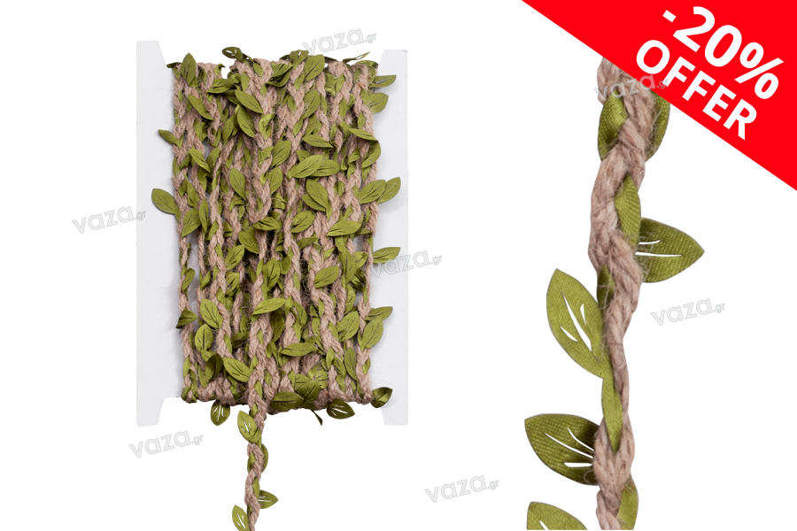 place Occur Prominent împletitură decorative, cu fire de sfoară și frunze verzi, lățime de 7 mm  (10 metri per bucată) | Accesorii decorative