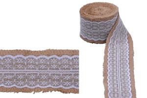 Tresse de jute avec dentelle blanche d'une largeur de 65 mm, 5 mètres par pièce-εικόνα_προϊοντική