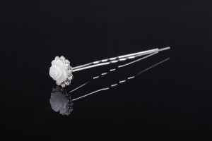 Épingle décorative en métal avec perle et strass en forme de rose (largeur 14 mm) - 20 pièces-2