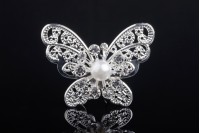 Butterfly metal brooch pin with pearls and rhinestones (width 43 mm, height 31 mm) - available in a package with 20 pcs