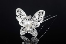 Épingle décorative en métal avec strass et perle en forme de papillon (largeur 30 mm) - 20 pcs Épingle décorative en métal avec strass et perle en forme de papillon (largeur 30 mm) - 20 pcs