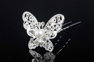 Épingle décorative en métal avec strass et perle en forme de papillon (largeur 30 mm) - 20 pcs-2
