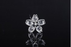Metal brooch pin with flower shaped jewel stones (width 27 mm) - available in a package with 20 pcs