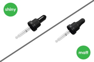 Contagocce da 20 ml con ampio tappo nero di sicurezza, graduazioni e tappo con pipetta disponibile in nero opaco o lucido - confezionato singolarmente.