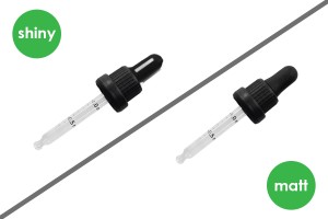 Contagocce da 30 ml con tappo di sicurezza largo nero, graduato e pipetta disponibile in nero opaco o lucido - confezione singola.