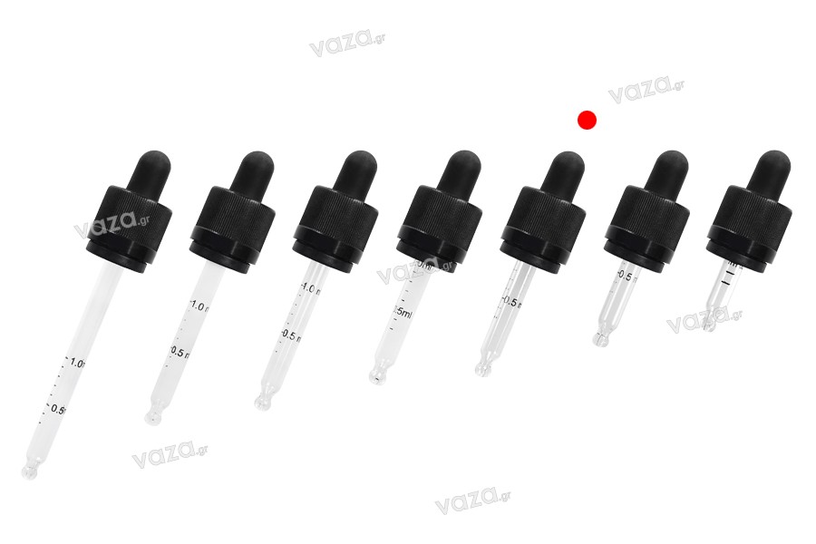 Calibrated clear glass CRC dropper 15 ml with rubber teat in black color