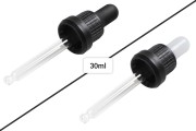 Dropper 30 ml with black wide safety cap and rubber teat in semi-transparent or black MAT - individually wrapped (non graduated)