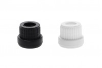 Plastic cap - ring for droppers of 5 to 100 ml in white or black, with safety ring