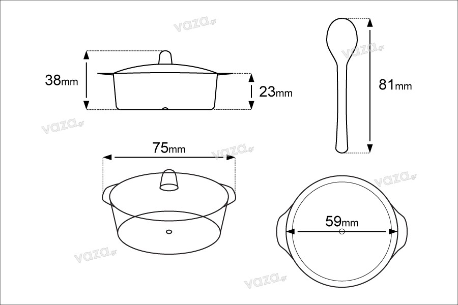 Set Gläser (Tassen) Plastik mit Teelöffeln für Süßigkeiten und kleine Kränzchen - Packung 12 Stück (für Code 239-1)