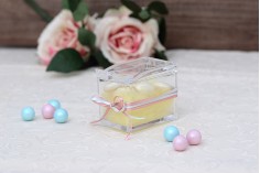 Plastic box 81x57x70 mm transparent with integrated cap and teaspoon (length 118 mm) for sweets and spices