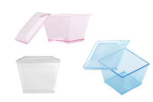 Petit bol pour gâteaux de baptême 70 ml en plastique à 4 côtés avec couvercle - 100 pcs-2