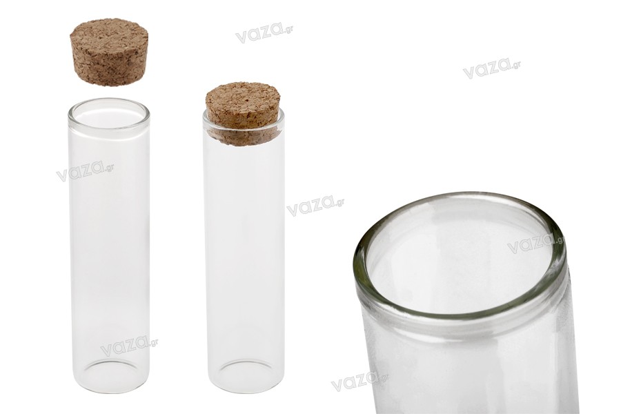 Lot de 5 petits tubes en verre, 6 cm, avec bouchon de liège
