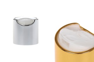 Tappo Disk-top in plastica PP28 con rivestimento in alluminio disponibile nei colori oro o argento.-εικόνα_σύνθεση