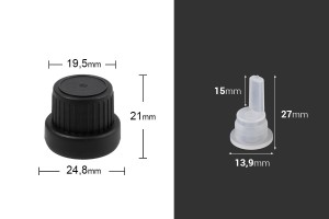 Bouchon en plastique noir avec compte-gouttes interne PP18 - 50 pcs-2