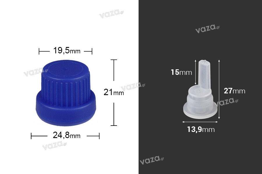 Safety plastic cap PP18 wide with inner dropper 22mm - 50 pcs