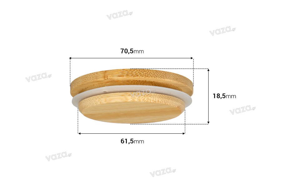 Ξύλινο καπάκι με λάστιχο για βάζα με εσωτερική διάμετρο λαιμού 61,5 mm