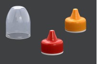 Coperchio di plastica per le bottiglie di ketchup e senape in 3 colori e involucro trasparente esterno poligono