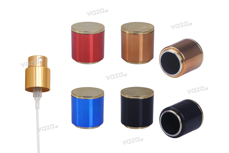 Ensemble - vaporisateur en couleur or avec bouchon acrylique (PP 15) en différentes couleurs - 6 pcs