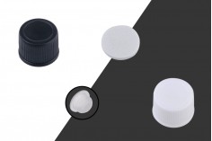 Tappo in plastica PP18 con guarnizione e calotta interna di colore bianco o nero - 20 pz