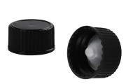 Black plastic PP20 cap with inner conical plug