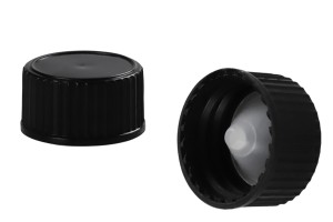 Couvercle pour les becs verseurs en plastique noir PP20 avec bouchon conique interne.-1