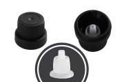 Black plastic child-resistant cap with dropper insert and PP18 finish - available in a package with 50 pcs