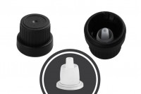 Black plastic child-resistant cap with dropper insert and PP18 finish - available in a package with 50 pcs