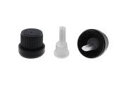 Καπάκι πλαστικό ασφαλείας PP18 μαύρο φαρδύ με εσωτερικό σταγονόμετρο 28mm