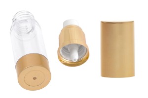 Flacon airless pour mélanges aqueux de 15 ml avec corps en plastique transparent, bouchon et base en aluminium en 3 couleurs (or, argent brillant et MAT)-7