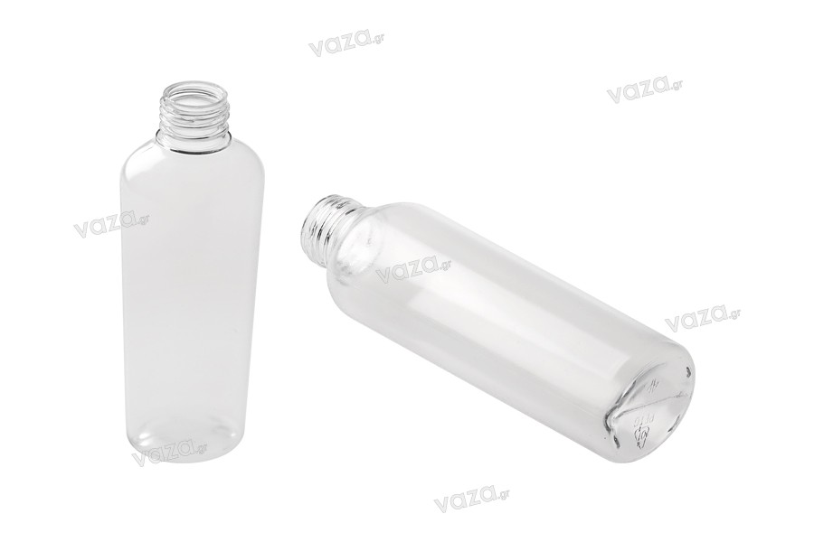 Transparent 250ml plastic bottle with PP28 finish