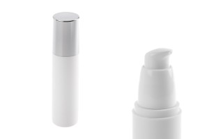 Flacon airless blanc de 50ml pour crème avec bouchon argenté-1