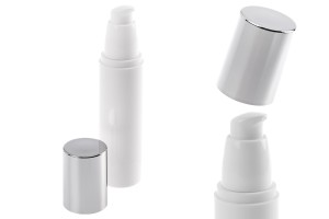 Flacon airless blanc de 50ml pour crème avec bouchon argenté-3