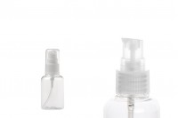 Transparent 50ml PET bottle for creams with pump dispenser, available in a package with 12 pieces