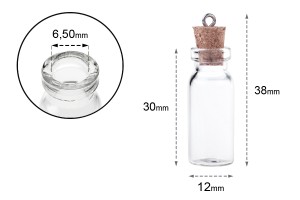 Mini Glasflasche mit Korken und kleinem Haken für Dekoration 12x38 mm-εικόνα_διαστάσεις