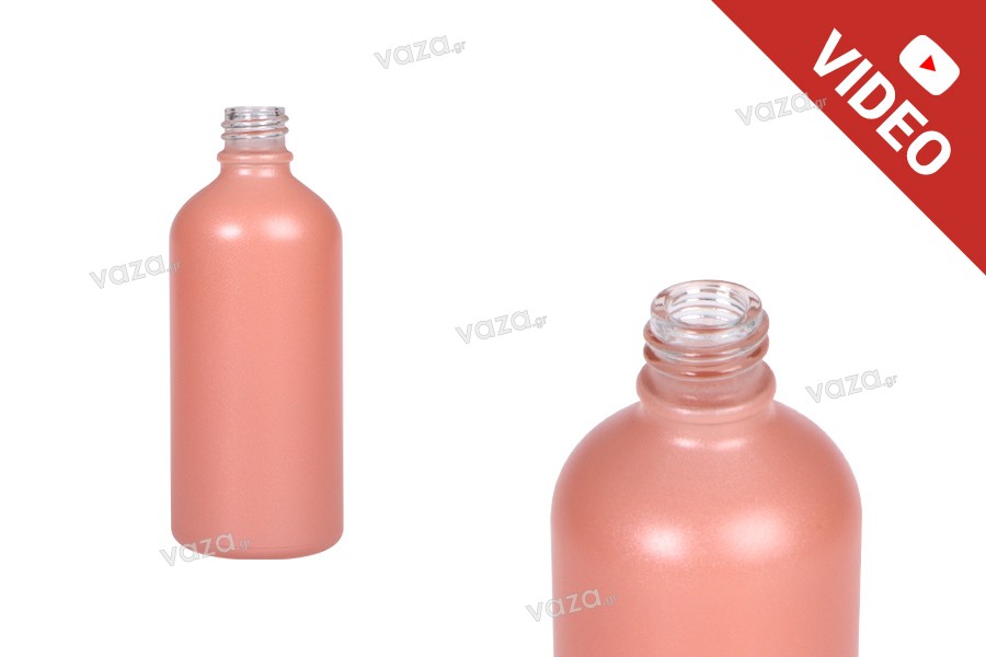 Glass bottle PP18 for essential oils 100 ml in pink matte color