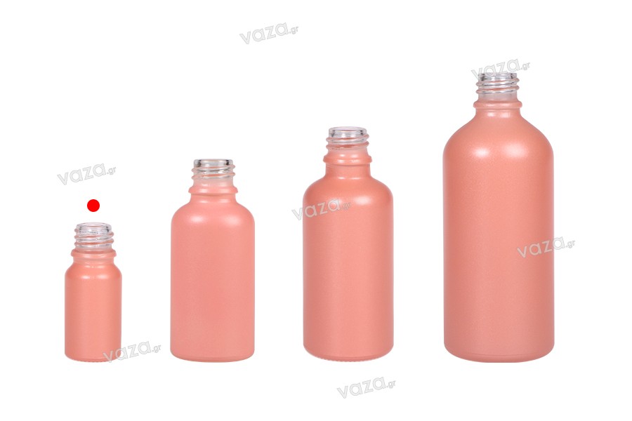 Γυάλινο μπουκαλάκι για αιθέρια έλαια 10 ml ροζ ματ με στόμιο PP18