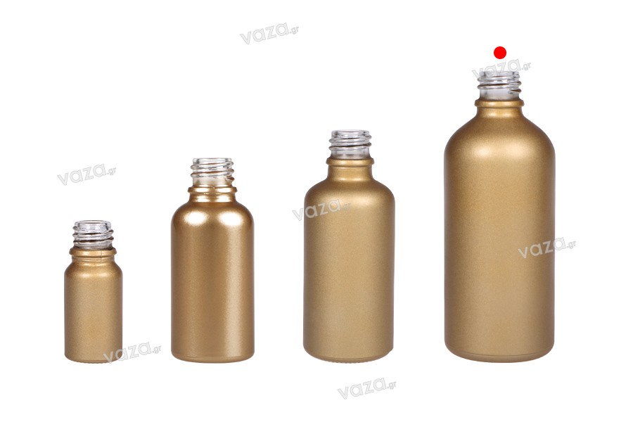 Glass bottle PP18 for essential oils 100 ml in gold matte color