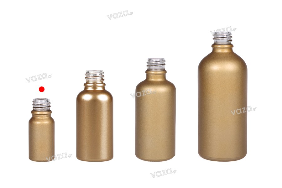 Glass bottle PP18 for essential oils 10ml in gold matte color