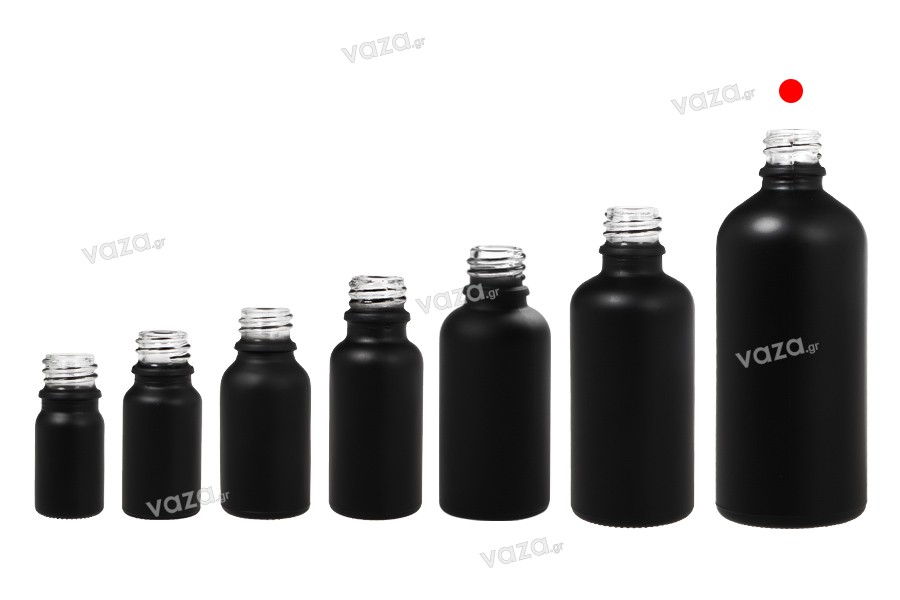 Glass bottle PP18 for essential oils 100 ml in black frosted color