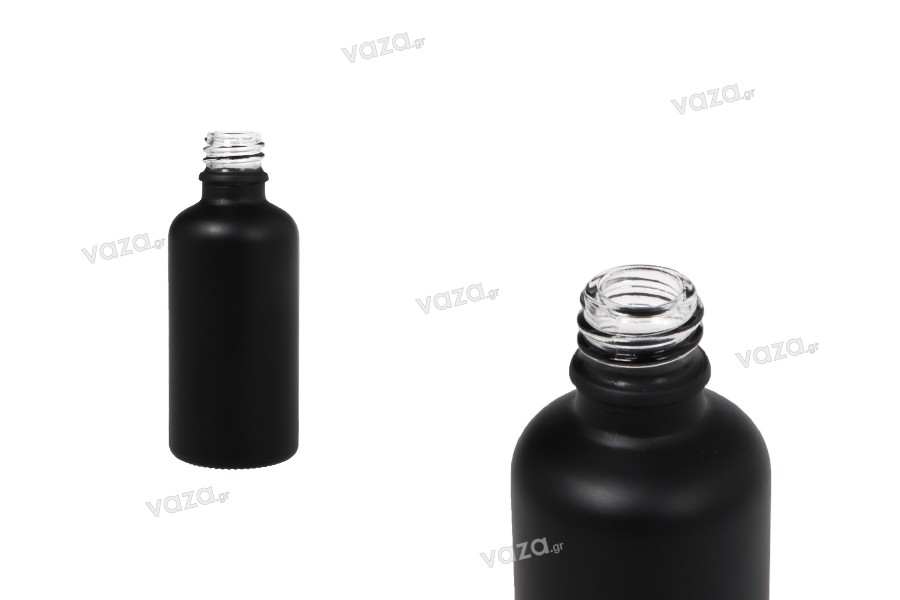 Glass bottle PP18 for essential oils 50 ml in black frosted color