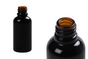 Γυάλινο μπουκαλάκι για αιθέρια έλαια 30 ml μαύρο γυαλιστερό με στόμιο PP18