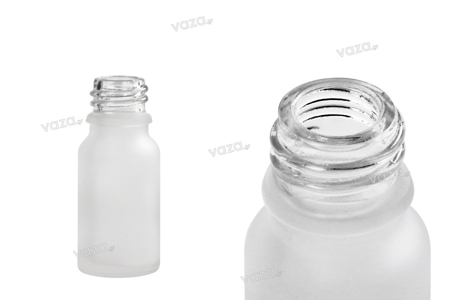 Γυάλινο μπουκαλάκι για αιθέρια έλαια 10 ml διάφανο αμμοβολής με στόμιο PP18