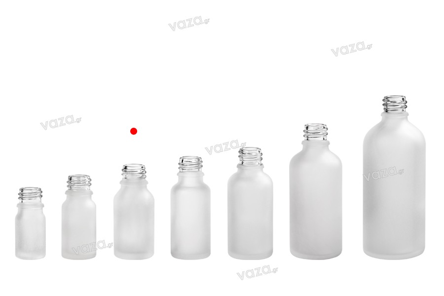 Γυάλινο μπουκαλάκι για αιθέρια έλαια 15 ml διάφανο αμμοβολής με στόμιο PP18