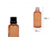 Bottiglietta di vetro da 50 ml per oli essenziali con imboccautra PP18 di colore arancione.