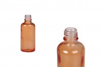 Bottiglietta di vetro da 50 ml per oli essenziali con imboccautra PP18 di colore arancione.