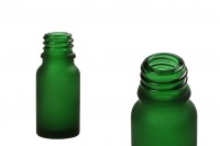 Glass bottle for essential oils - frosted green- 10 ml with mouth PP 18