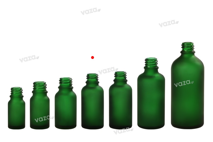 Bottiglietta in vetro per oli essenziali da 20 ml verde sabbiato con imboccautra PP18.