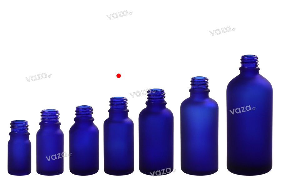 Γυάλινο μπουκαλάκι για αιθέρια έλαια 20 ml μπλε αμμοβολής με στόμιο PP18 