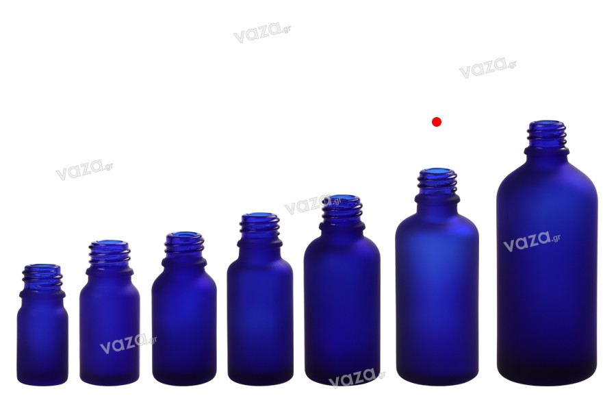 Γυάλινο μπουκαλάκι για αιθέρια έλαια 50 ml μπλε αμμοβολής με στόμιο PP18 